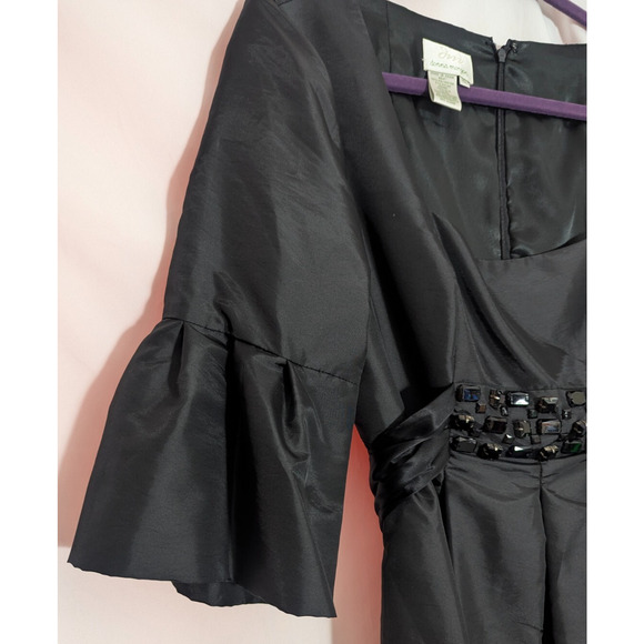 y2k Donna Morgan Black Rhinestone Bell Sleeve Midi Dress Size 10 C1 Goth Glamour - Picture 3 of 6